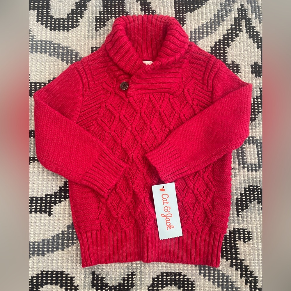 NWT new 2T cat & jack shawl collar sweater toggle turtleneck red